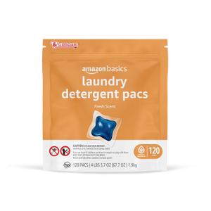 Amazon Basics Laundry Detergent Pacs, Fresh Scent, HE Compatible, Dissolves in Cold Water, 120 Count