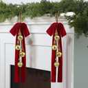 Moxweyeni 2 Sets Christmas Cow Bells with Velvet Bow 18.5 Inch Vintage Bells with Jute Hanging Rope Rustic Gold Ornaments for Wreath Teardrop Swags Wall Door Decoration(Ball)