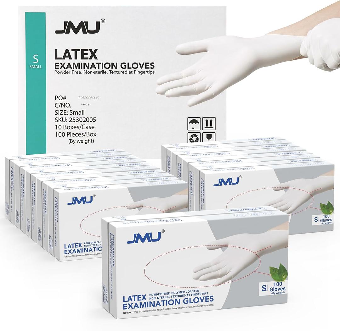 JMU Latex Gloves, Extra Thick 5 Mil Medical Exam Gloves, Powder Free, XS/S/M/L/XL, 100 Count/1000 Count (S)