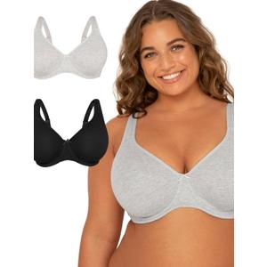 Fit For Me By Fruit of the Loom Women's Plus Size Cotton Unlined Underwire Bra-Pinch-Free Straps - Side and Back Smoothing (42G, Heather Grey/Black Hue)