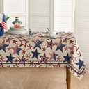 Horaldaily 4th of July Rectangular Tablecloth 6084 Inch, Patriotic Memorial Day Blue Red Star Independence Day Washable Table Cover for Party Picnic Dinner Decor (Beige)