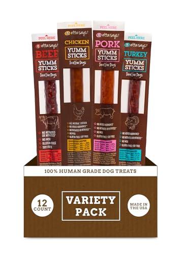 etta says! Yumm Sticks - Real Meat Jerky Dog Jerky Treats - Beef, Chicken, Pork, and Turkey Variety Pack - Human Grade - Made in The USA (12 Count Pack of 1) By 07/12/2027