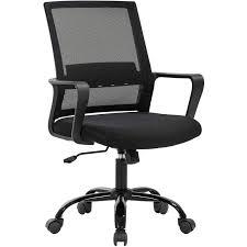 BestOffice | Ergonomic Office Chair | Mid-Back Swivel Desk Chair | Breathable Backrest & Lumbar Support | Adjustable Height | Sponge Seat | Rolling Wheels | Dark Black | for Adults & Women