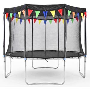2026 Upgraded Round Trampoline Shade Cover, 4Lbs Heavy Duty Cover Accessories for 8 10 12 14 15 16FT Trampoline for Sun Protection, Sun Shade with Colorful Flag and 98FT Elastic Cord, Non Tears Easily