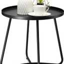 danpinera Outdoor Side Tables, Weather Resistant Steel Patio Side Table, Small Round Outdoor End Table Metal Side Table for Patio Yard Balcony Garden Bedside Black, Set of 2