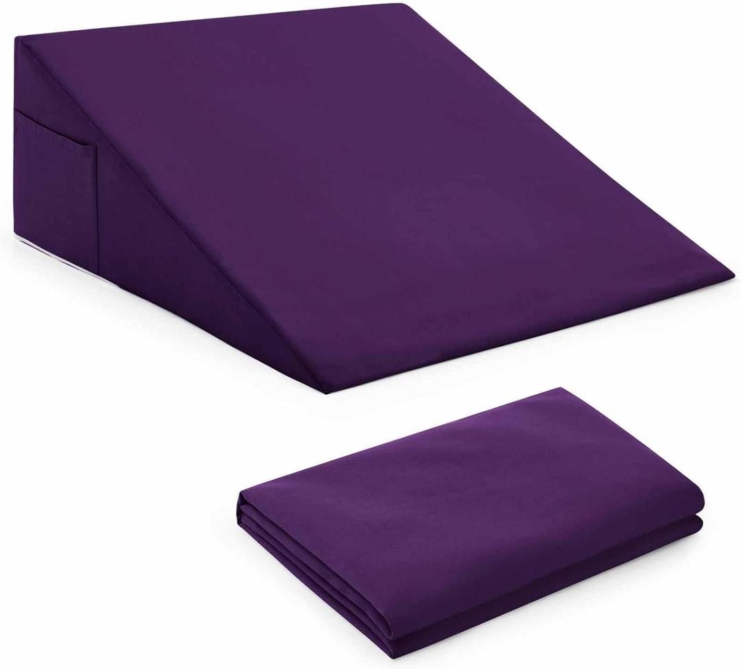 Horbaunal Purple Bed Wedge Pillow Cover with Zipper Design, Wedge Pillowcase Protector with Side Pocket for Storage, 26" L x 25" W x 7.5" H (Pillow Not Include)