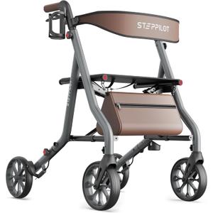 Zero Wobble Rollator Walker with Seat for Seniors, 350lb Capacity, 18" Extra Wide Seat, 8" Wheels & Dual Brake, One-Hand Folds to 9.6", 7-Level Handle Adjustable, Cup Holder & Cane Clip