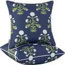 MIULEE Decorative Floral Outdoor Pillow Covers with Inserts Set of 2 18x18,Waterproof Vintage Fade Resistant Patio Throw Pillows with Piping for Spring Summer Garden Couch Sofa,Navy Blue