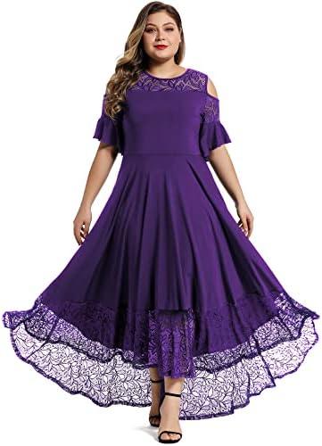 LALAGEN Womens Plus Size Lace Cold Shoulder Casual Long Plain Evening Party Maxi Dress 3XL
