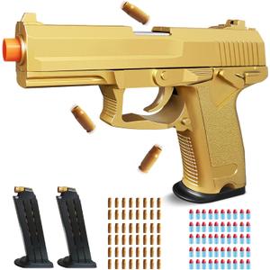 Gold Soft Bullet Toy Gun Shell Ejecting for Age 8, 9, 10, 11, 12+ Years Old Boys, Realistic Toy Pistol with 50 Foam Bullets, 48 Shells & 2 Clips, Ideal Christmas Birthday Gift for Kids Adults