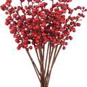 12 Pack Artificial Red Berry Stems Branches, Fake Burgundy Berry Picks Holly Berries for Christmas Tree Xmas Valenintes Wreath Decorations Floral Arrangements Home Holiday DIY Crafts Decor