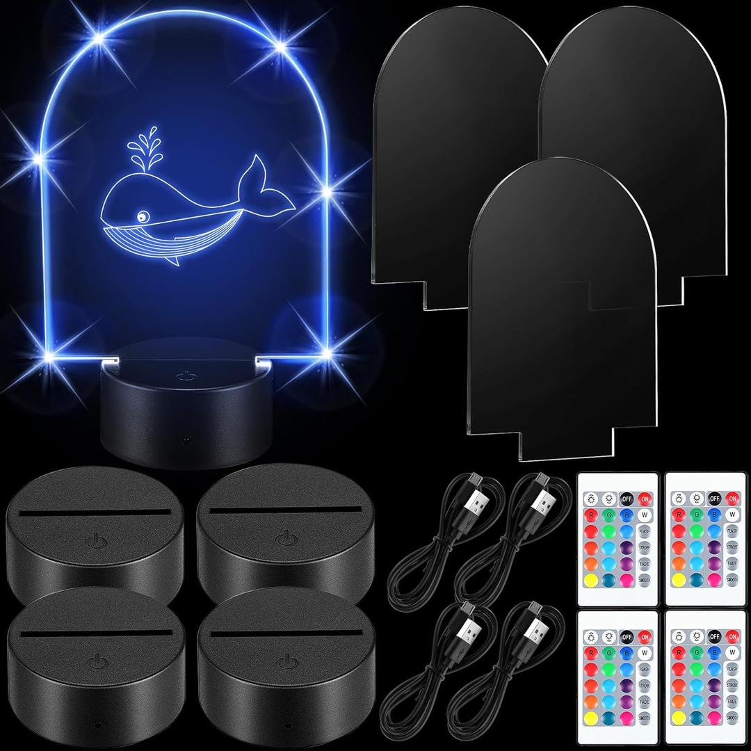 Honoson 4 Set 3D Christmas Night Light Kit with Remote, 16-Color Base for Acrylic Sheets, 4 Modes for Bedroom Decor(Arch Style)