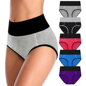 MISSWHO Cotton High Waisted Womens Underwear Soft Stretch Breathable Full Coverage Ladies Panties(Regular & Plus Size) (XXL)