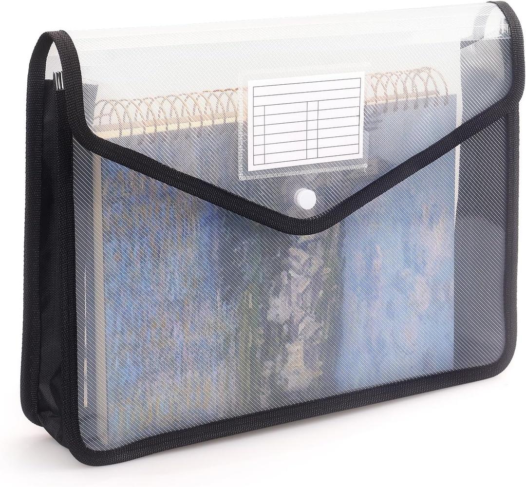 Plastic Expanding File Folder, Transparent envelopes with Snap Closure, No Dividers, Large Capacity, Fit Letter/A4 Size (Black) - 10 Packs