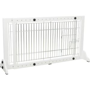TRIXIE Freestanding Pet Gate with Pet Door, Wood and Wire, Adjustable Width, 22.5 in Height, White (Max Width 71")
