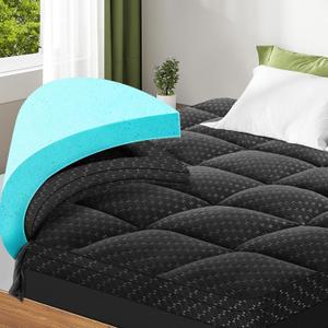 Dual Layer 3 Inch Memory Foam Mattress Topper Queen Size, 2 Inch Cooling Gel Memory Foam Plus 1 Inch Pillow Top Mattress Pad Cover, with 8-21 Inch Deep Pocket, Black