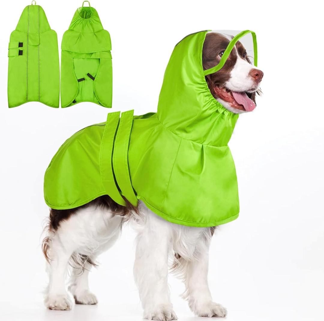 Kuoser Dog Raincoat, Waterproof Dog Jacket with Hood, Reflective Pet Rain Coat for Dogs, Adjustable Lightweight Puppy Rain Gear for Outdoor Protection & Night Walks, Large 