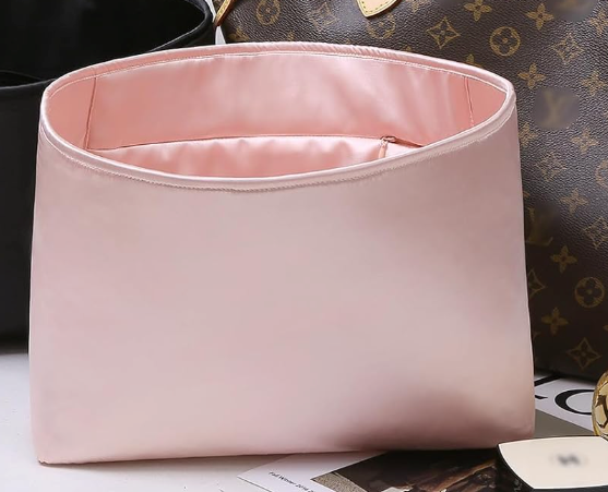 Hazreko Luxury Silk Purse Organizer for NEVERFULL MM - Silky Smooth Handbag Insert with Hidden Zipper, Lightweight and Supportive Tote Shaper for Elegant Storage(Pink)