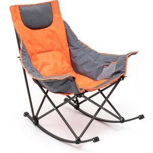 SUNNYFEEL Oversized Rocking Camping Chair, Fully Padded Patio Chair with Side Pocket, High Back Portable Lawn Recliner with Headrest, Outdoor Camp Rocker Chairs for Adults Heavy Duty 500 LBS (1 PC, Orange)