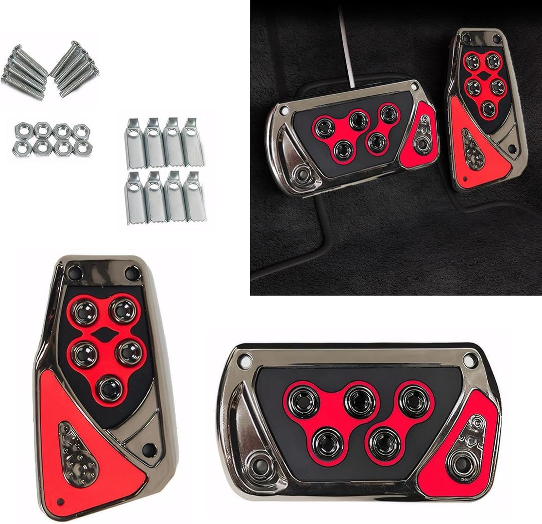 2 PCS Car Pedal Covers, Automotive Brake and Accelerator Pedal Pad, Anti-slip No Drilling Vehicle Foot Treadle, Universal Automatic Transmission Brake Pedals Kit, for Most Cars (Red)