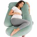 MOON PARK Pregnancy Pillows for Sleeping - U Shaped Full Body Maternity Pillow with Removable Cover - Support for Back, Legs, Belly, Hips - 57 Inch Pregnancy Pillow for Women - Green, Velvet Cover - 57 Inch