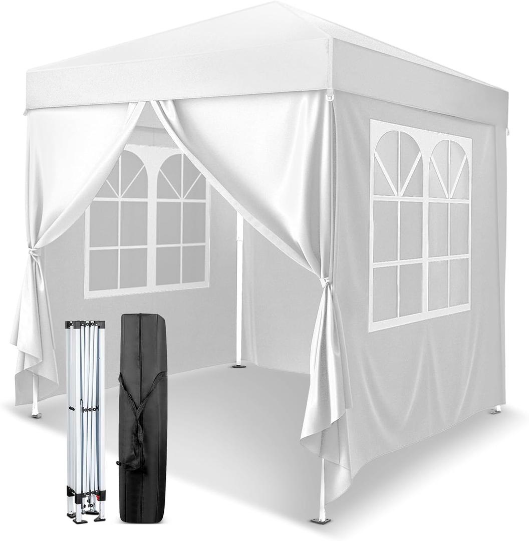 VINGLI 6.5x6.5 Pop Up Canopy Tent with Sidewalls, Outdoor Gazebo Canopy Tent, Patio Event Tents Outdoor Event Shelter for Parties (White)