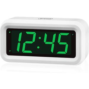 KWANWA 12 Inch Large Display Digital Alarm Clock for Kids & Adults, Dimmable LED Clock with Adjustable Brightness, Easy Snooze, Battery Operated Cordless Desk Clock for Bedroom, Kitchen, (White