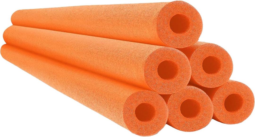 Chochkees Orange Pool Noodles Swimming Hollow Core Foam Tube, Floating Thick Noodles for Floating, Pool Accessories, 52", 6-Pack