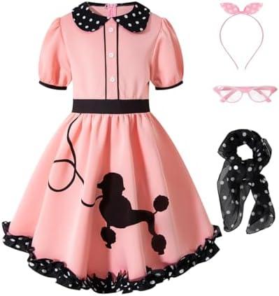 IWALUE Kids Girls 1950s Poodle Party Dresses Halloween Costume Skirt Set Dress Up 4-5 Y