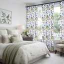 Mid Century Linen Pinch Pleat Sheer Botanical Printed Curtains 96 Inches Long for Living Room Bedroom Vintage Floral Lemon Hummingbird Colorful Drapes 2 Panels Blue Yellow on White