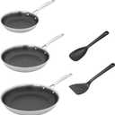 HENCKELS Paradigm 5-pc Cookware Set, Nonstick Frying Pan and Silicone Utensil Set, 3-Ply Stainless Steel Skillets for Induction Cooktop, Gas & Electric Stovetops Dishwasher Safe & Oven Safe