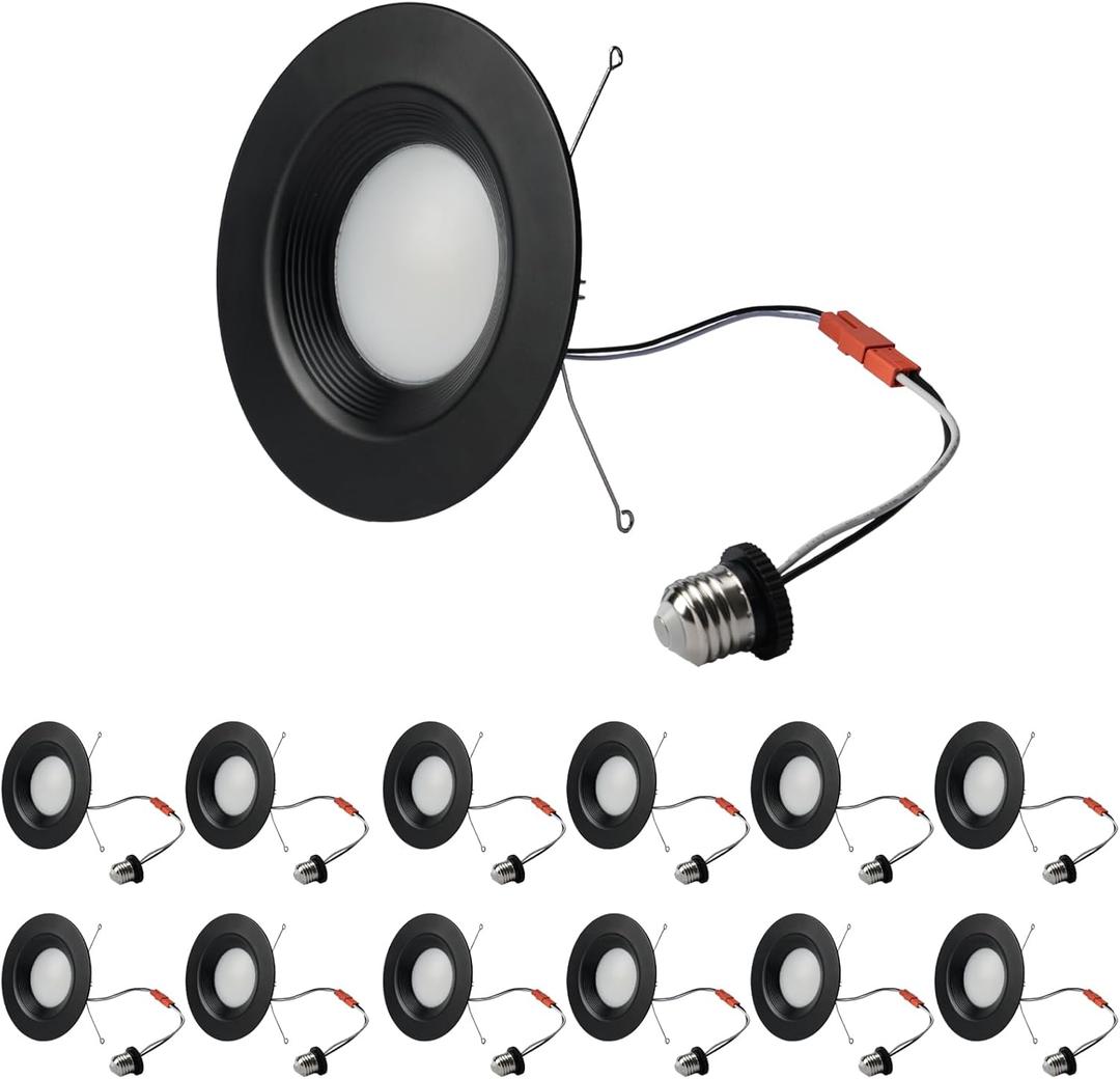 Premium Iron 6-Inch Retrofit LED Recessed Lighting - Dimmable 13.5W 1200LM LED Can Lights, 2700K-6000K Adjustable CRI80, 6inch 12P Black