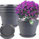 Myfeegoin 13-inch-Plant-Pots, 4 Pack Large Planters for Outdoor Plants, Plastic Flower Pots Indoor with Drainage Holes & Trays, Classic Garden Pot Container for House