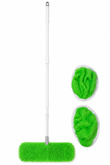 47" Microfiber Floor Dust Mop with 2 Replacement Pads, Reusable Green Cleaning Mop for Hardwood, Tile, Laminate & Multi-Surface Floors