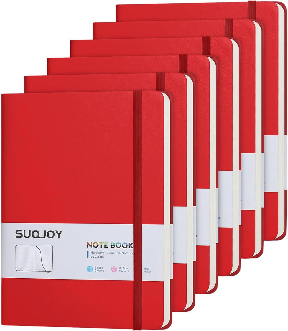 Lined Journal Notebooks, 6 Pack 160 Pages, 5.5x 8.2-Inch Journals for Women Men, Hardcover Notebook with 100 gsm Thick Paper, A5 Size College Ruled Notebook for Writing/Travel/Work (Red-6 Pack)