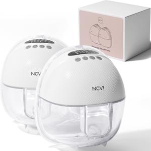 NCVI Hands-Free Breast Pump, Wearable Breastfeeding Pump with 300mmHg Strong Suction, 1400mAh Long Battery, Ultra-Quiet Portable Electric Pump with 4 Modes & 9 Levels, 19/21/24mm, 2-Pack, White