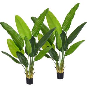 Artificial Bird of Paradise Plant, Fake Tree with Realistic Leaves and Durable pots, Adjustment-Free Branches Artificial Tree for Indoor Outdoor Home Decor (5FT 2Packs)