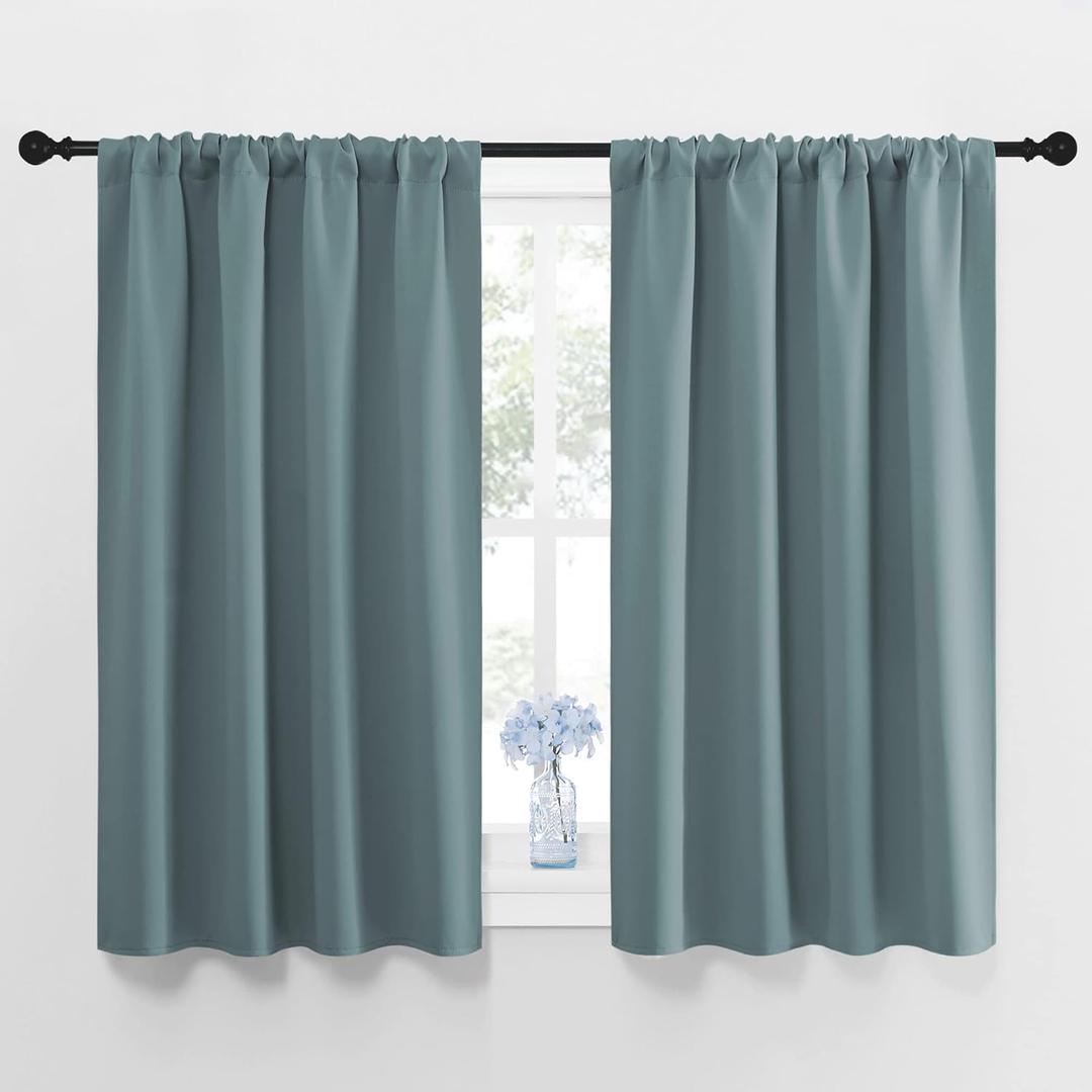 NICETOWN Greyish Blue Blackout Curtains Panels for Window, Thermal Insulated Rod Pocket Blackout Drapes/Draperies for Living Room (2 Panels, W42 x L48 inches)