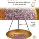 Hanging Bird Bath for Outside Metal Birdbath 11 Inch for Birds to Seed Bathe Drink Decor Bird Bath Gold to Iridescent Pink Gradient Decor for Garden Back Yard Patio Attracts Hummingbirds & Finches
