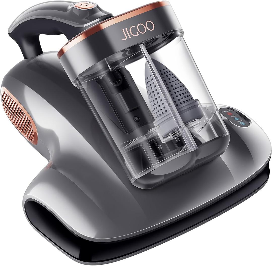 JIGOO Cordless Mattress Vacuum Cleaner with UV-C Light, Bed Vacuum Cleaner with Dust Sensor, Ultrasonic and High Heating, Deep Cleaning Bed Vacuum for Sofa Bed Fabric Surface (S100 Cordless)