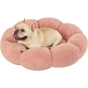 Lesure Calming Medium Dog Bed - Flower Donut Round Fluffy Puppy Bed in Plush Teddy Sherpa, Non-Slip Cute Flower Cat Beds for Indoor Cats, Medium Pet Bed Fits up to 45 lbs, Machine Washable, Pink 30"