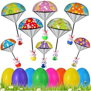 8 Pack Prefilled Easter Eggs Parachute Toys, Hand Throw Flying Toys for Kids Boys Girls Easter Egg Fillers, Easter Basket Stuffers Party Favor