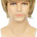 Baruisi Mens Wig Blonde Short Layered Fluffy Hair Wig Natural Synthetic Heat Resistant Cosplay for Male