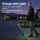 GlowGuard Walking Cane for Men & Women - Extra-Wide 2.68" Glow Cane Tip with Photoluminescent Ring, Height Adjustable (31.1" to 37.8"), 350Lbs Capacity, Matte Black