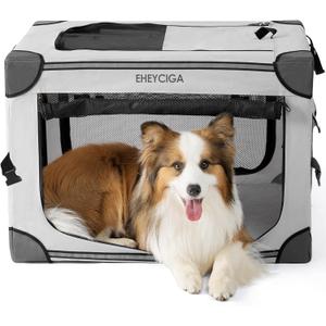 EHEYCIGA Collapsible Dog Crate 30 Inches, Portable Travel Crate for Medium Dogs, Soft Foldable Pet Kennel with 4-Door Mesh Windows Indoor & Outdoor, Grey