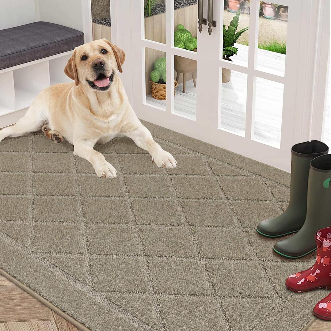 BEQHAUSE Dirt Trapper Door Mat 36" x 60", Doormat Non-Slip Entryway Rugs Washable, Dog Door Mat Stain Resistant and Absorbent Welcome Floor Mat for Front Back Door, Mud Wet Shoes & Paws, Beige