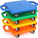 Jerify 4 Pieces Sports Scooter Board with Handles Plastic Casters Floor Sitting Scooter Boards for Kids Children Gym Indoor Outdoor Activities Play Equipment, 11.22 x 11.22 inch (Colorful)