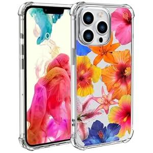 Wihytec Hibiscus Flower Clear Phone Case for iPhone 15 Flower Case Cover Clear Phone Case Four Corner Reinforced Shockproof Girly Women Phone Cover Transparent Case