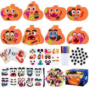 Max Fun 332PCS Halloween Crafts for Kids, Halloween Activities Foam Pumpkins for Crafts Stickers Gift Kits, DIY Art and Craft Set for Holiday Classroom Decorations Party Favors Supplies
