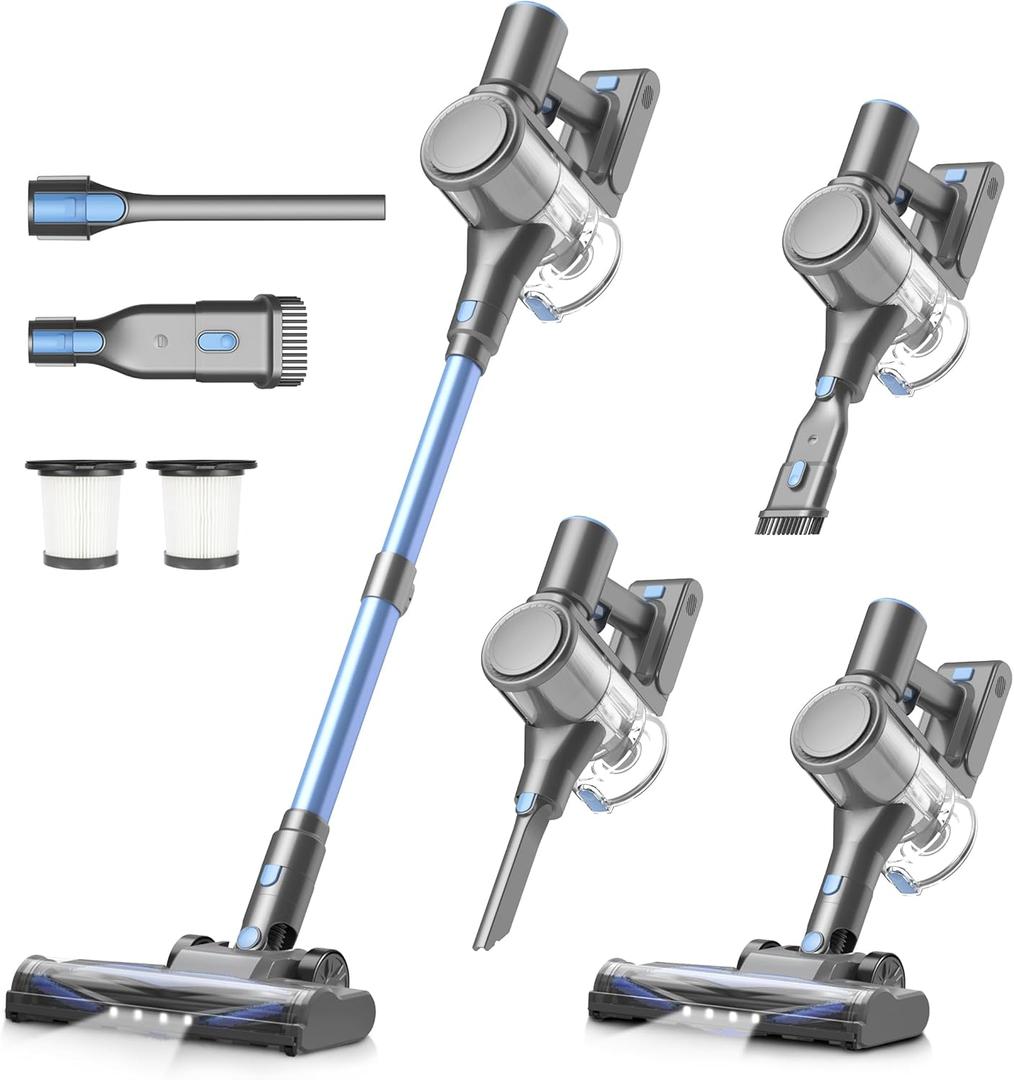 Zefiro Cordless Vacuum Cleaner for Home,450W /40Kpa 50Mins Stick Vacuum,Anti-Tangle 1.5L Dust Cup, Rechargeable Wireless Handheld Vacuum for Pet Hair/Carpet/Floor, (Blue&Gray)